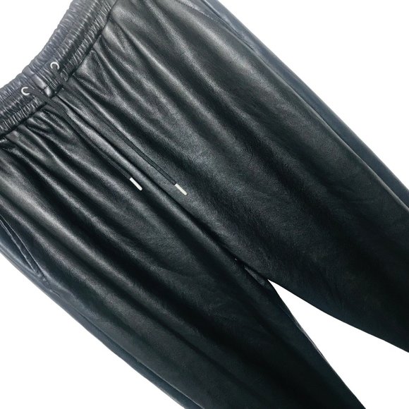 AVEC LES FILLES Faux Leather Drawstring Jogger Pants In Black Size Medium - Picture 5 of 9